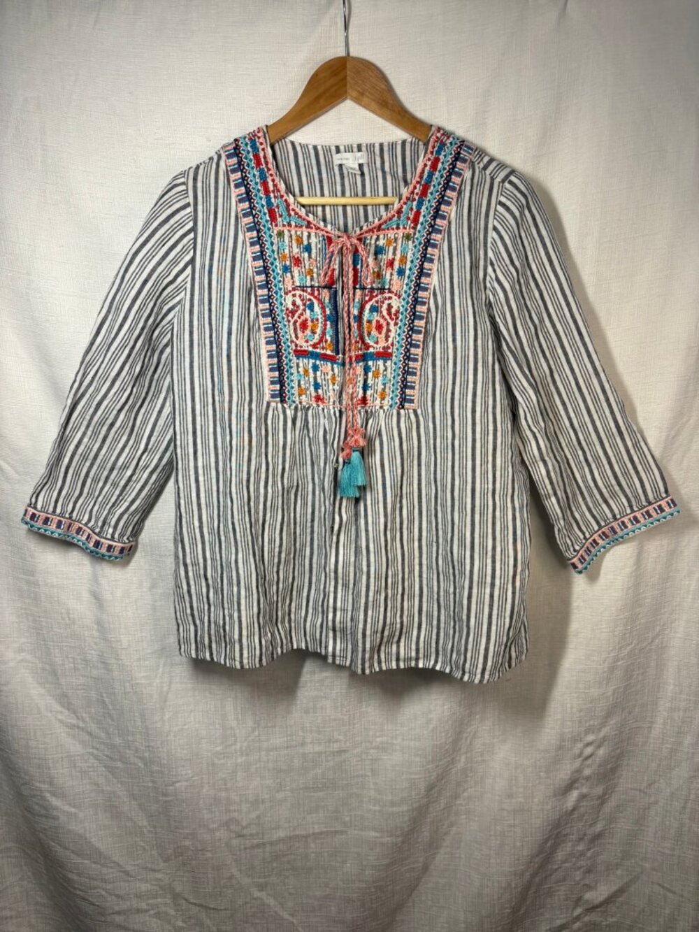 J.Jill Love Linen Embroidered Jacket Top, Small, Relaxed Boho